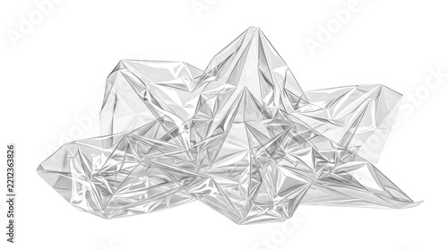 Abstract crumpled transparent plastic foil texture isolated on transparent background