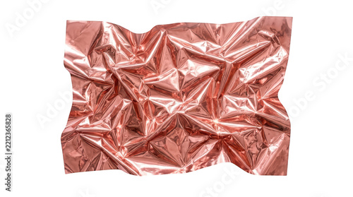 Crinkled rose gold metallic foil texture isolated on transparent background