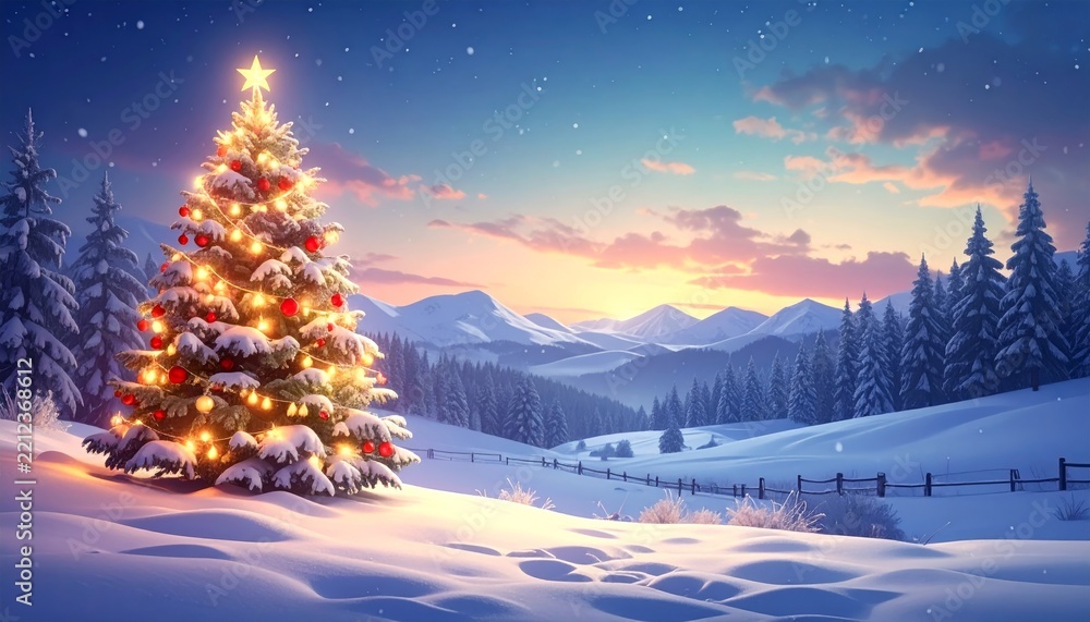 Fototapeta premium winter landscape with christmas tree