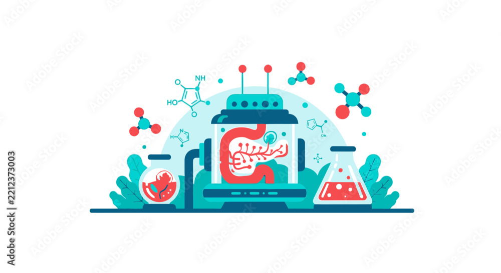 Fototapeta premium Flat Illustration of Pancreas in Laboratory for Biotechnology and Medical Research