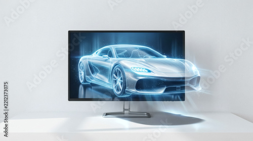 Holographic Car Digital Tech and Network Connections through Monitor	