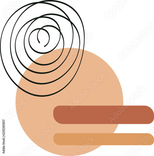 Modern Abstract Geometric Composition with Spiral Line Art and Organic Shapes in Earth Tone Colors