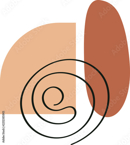Abstract Minimalist Modern Art Composition with Earthy Shapes and Spiral Line Drawing Illustration