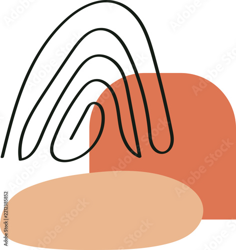 Minimalist Modern Abstract Art with Terracotta Shapes and Black Line Scribble on White Background