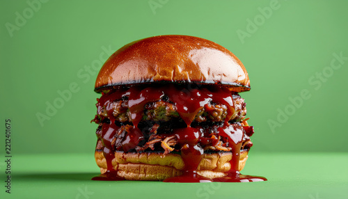 Premium barbecue bacon cheeseburger with glossy sauce and melted cheese for restaurant branding and commercial food advertising.