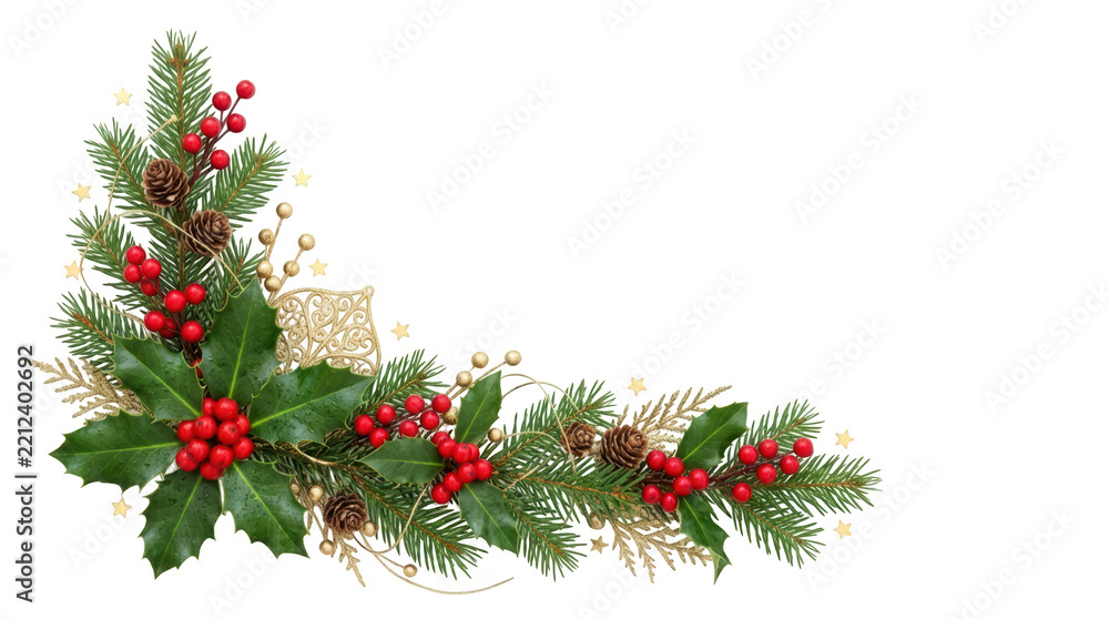 Fototapeta premium Christmas decoration corner isolated on transparent background