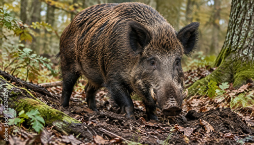Foraging Eurasian Wild Boar Close-up