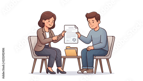 Professional discussing documents with client in consultation meeting setting