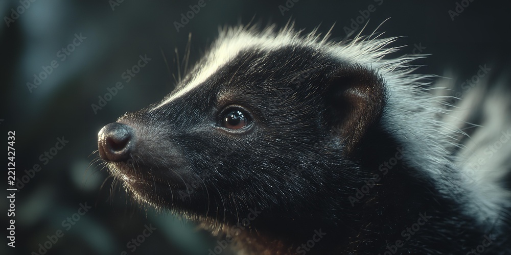 Fototapeta premium Very Cute Black and White Skunk in Nature