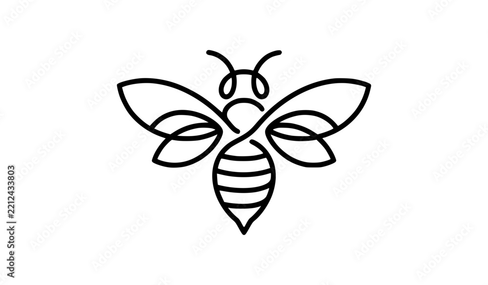 Fototapeta premium Minimal Honeybee Line Art Logo Black and White Vector