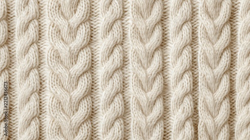 Full frame cream cable knit background, symmetrical vertical braided cables repeated evenly across the entire surface, thick soft wool yarn, highly