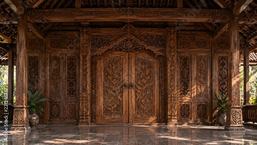 Traditional Javanese Carved Wooden Door
