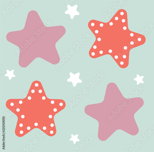 Red and purple star with solid light blue background
