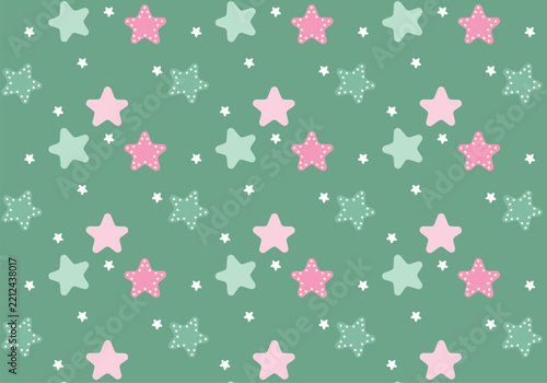 Pink, green and yellow star pattern tile with green matte solid background
