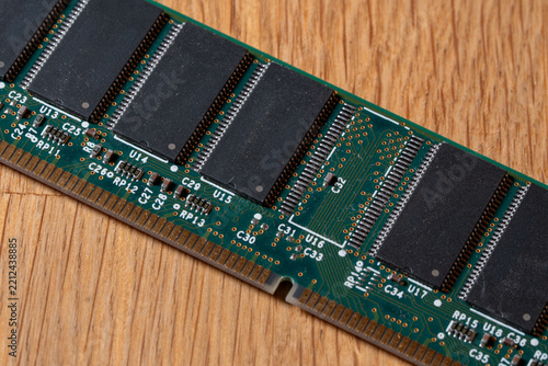 Fotografie Green computer memory module RAM stick with 1 missing chip