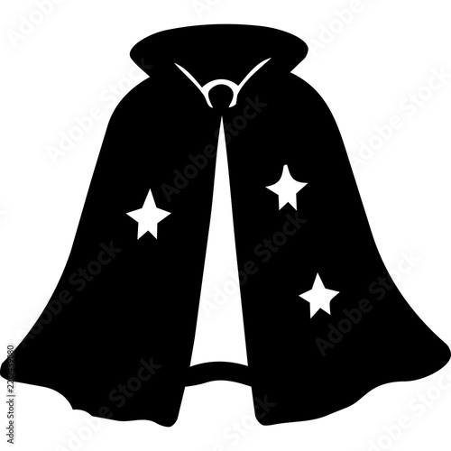 Black Magician Cape with Stars Icon Isolated on White Background