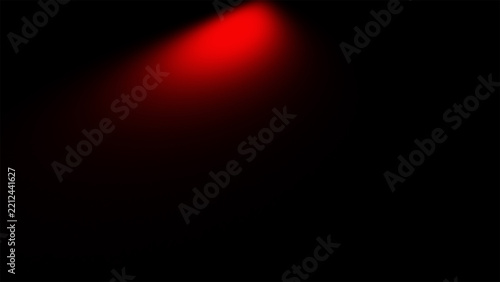 Bright red light beam shining from the corner on a dark black background creating a soft glow and mysterious atmosphere for creative projects and abstract graphic design compositions and templates
