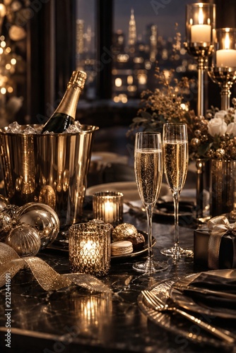 Luxury Champagne Celebration with Golden Festive Decor