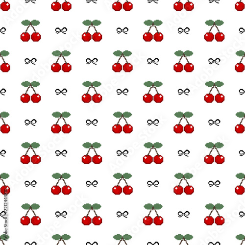 seamless pattern with cherry,  Pixel-style image