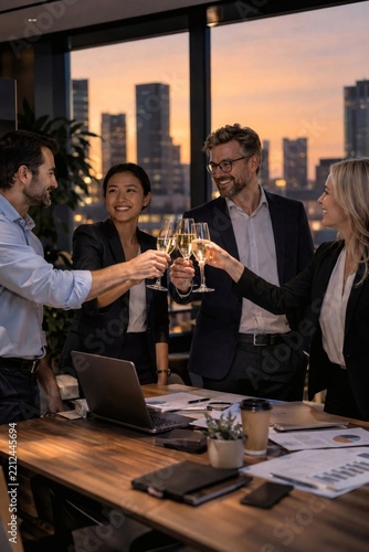 Business Team Celebrating Success with Champagne Toast
