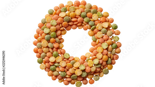 Circular arrangement of split peas, isolated on transparent background