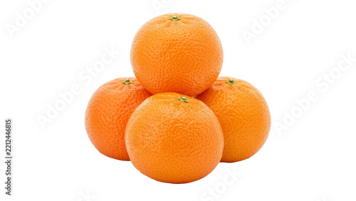 Four ripe oranges stacked together, isolated on transparent background