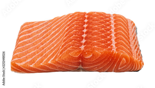 Obraz na plátně Raw salmon fillet with distinct white fat lines, isolated on transparent backgro