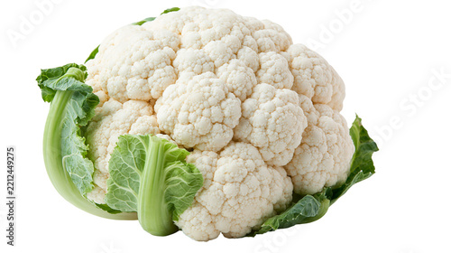 Fresh whole cauliflower head with vibrant green leaves
