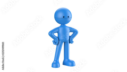 Blue cartoon character with hands on hips, isolated on transparent background