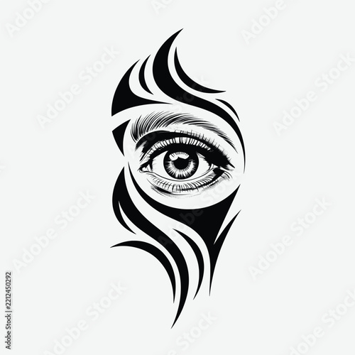 Woman's Eye with Tribal Flame Hair Silhouette - Beauty and Mystery Vector Illustration
