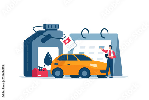 Modern car maintenance calendar,Automotive repair schedule, annual inspection reminder, vehicle service planning and mechanic checkup concept