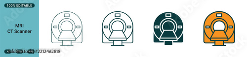 Mri and ct scanner icons in different styles, medical diagnostic imaging equipment for hospital and healthcare vector illustration web icon set in linear style