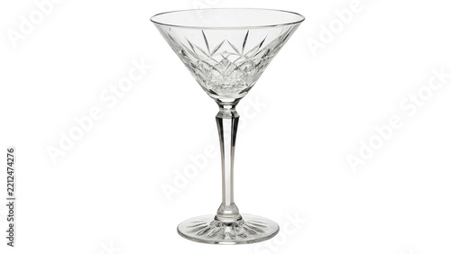 Elegant empty crystal martini cocktail glass isolated on transparent background