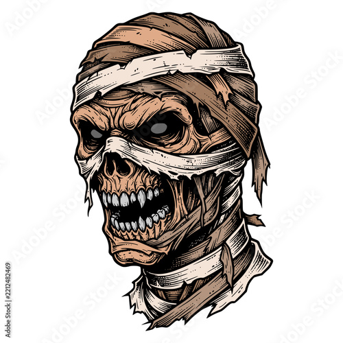 angry mummy sharp teeth ghost monster halloween horror creepy spooky flat color vector illustration template design