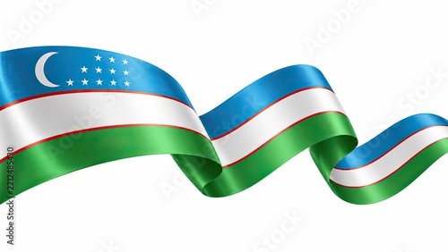 Waving Uzbekistan flag ribbon isolated on white, representing national identity, patriotism, and the Central Asian country.