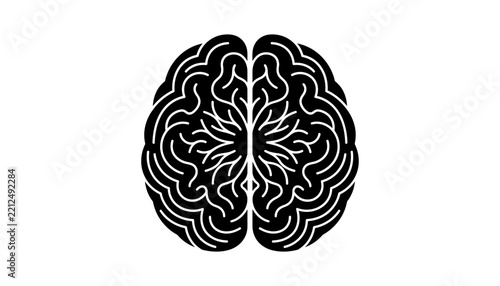 Human brain with intricate tribal floral line pattern vector illustration isolated transparent background