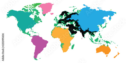 Colorful World Map Silhouette Vector Graphic for Invitation, Poster, Greeting Card, and Banner Template