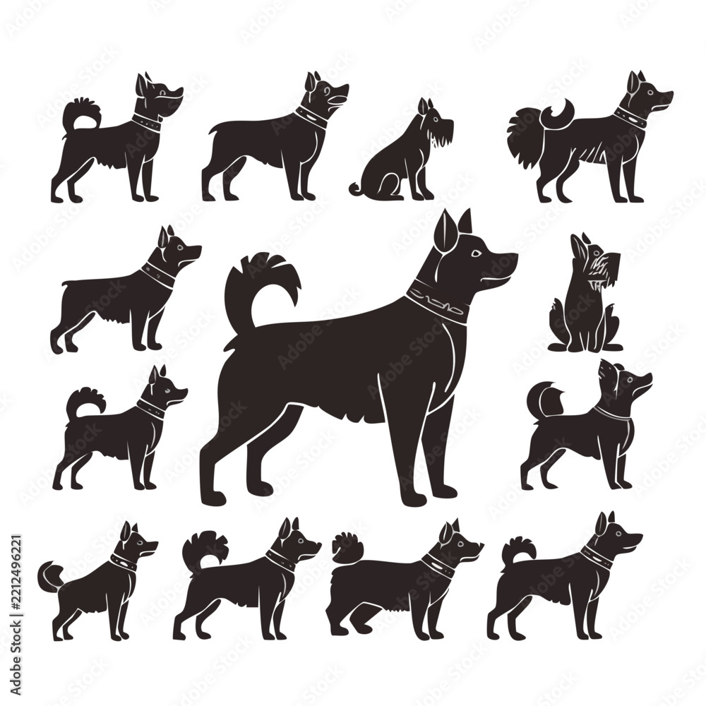 Fototapeta premium Set of Dogs Silhouettes Illustration