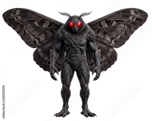 standing winged mothman cryptid creature isolated on transparent background