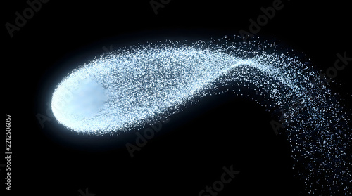 Glowing blue particles stream on black background for festive holiday celebration and technology design.