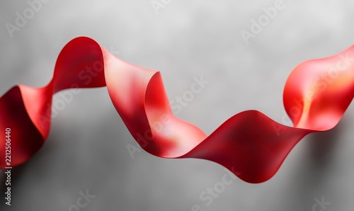 3D render of an abstract red ribbon shape on a grey background, close-up, low-angle shot, simple shapes, Generative AI