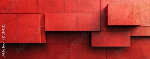 Red background, geometric pattern, simple design, high-end feeling, large red color blocks, symmetrical composition, geometric shapes, Generative AI