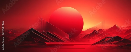 Red background with a color gradient of red geometric shapes, a large flat red shape a red and dark gray style, Generative AI