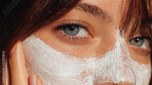 Detailed view of cosmetic product application on skin with visible pores. Concept of dermatological care, medical aesthetics, and skin health.