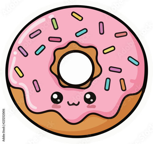 Cute Pink Glazed Donut with Sprinkles Cartoon Illustration
