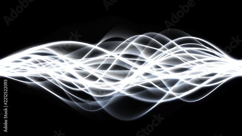 Abstract White Flowing Wave Lines On Black Background
