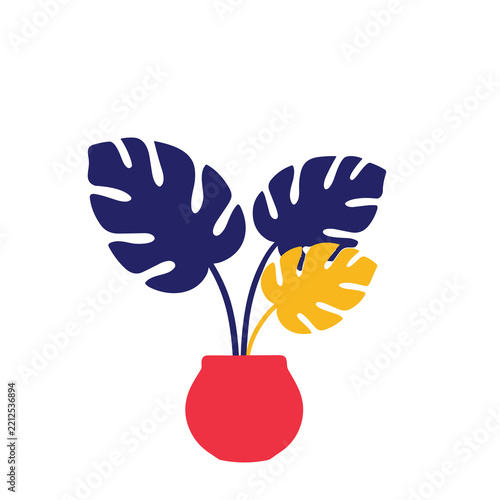 Stylized Monstera plant in a red pot