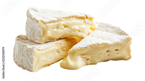 Creamy soft ripened brie cheese wedges with bloomy white rind