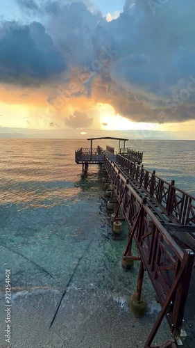 Old Wooden Pier on Corfu Island at a Magical Mediterranean Sunrise