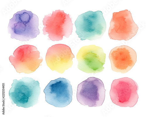 Watercolor spots set Colorful watercolor stains Different shapes and colors swatch